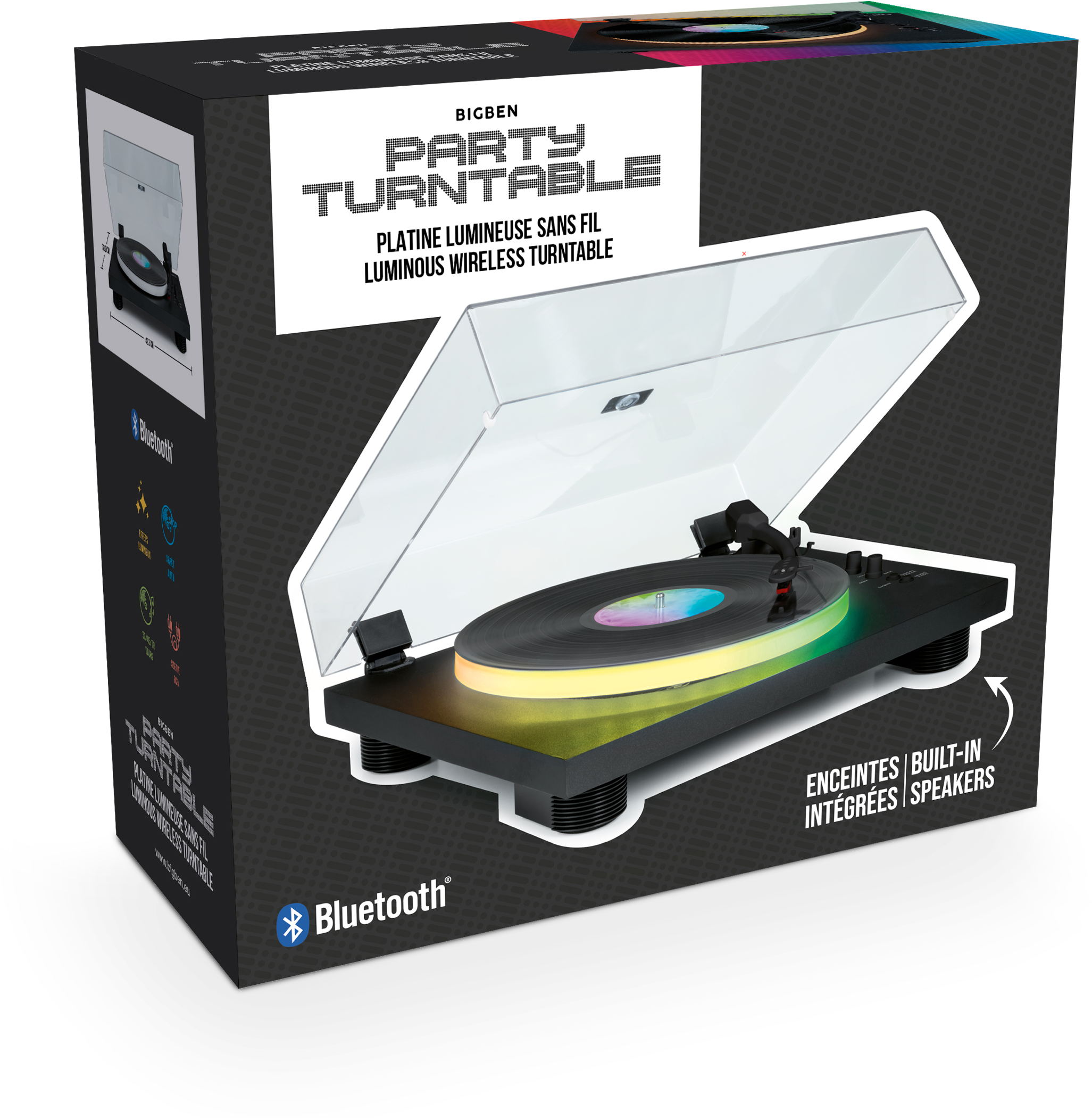 Bigben Bluetooth Plattenspieler Party Turntable eingebaute Lautsprecher Disco Licht AU389364