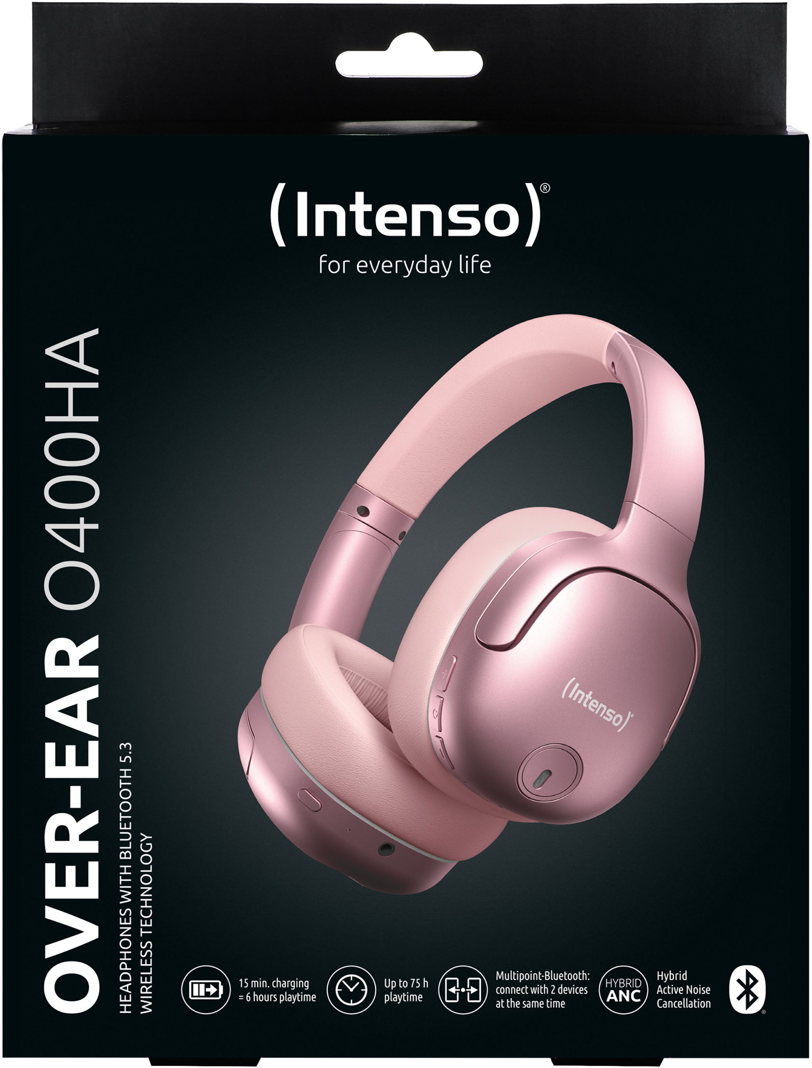 Intenso True Wireless Kopfhörer Bluetooth OVER-EAR O400HA Hybrid ANC Akku rosa