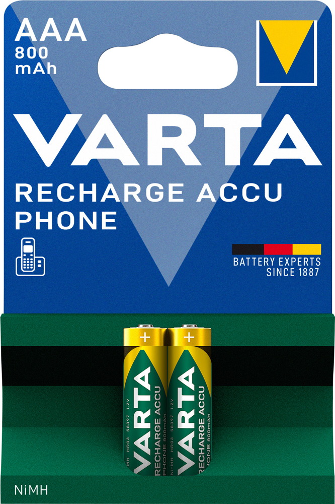 10 Varta 58398 Akku AAA 800mAh Phone Nickel-Metall-Hydrid im 2er Blister