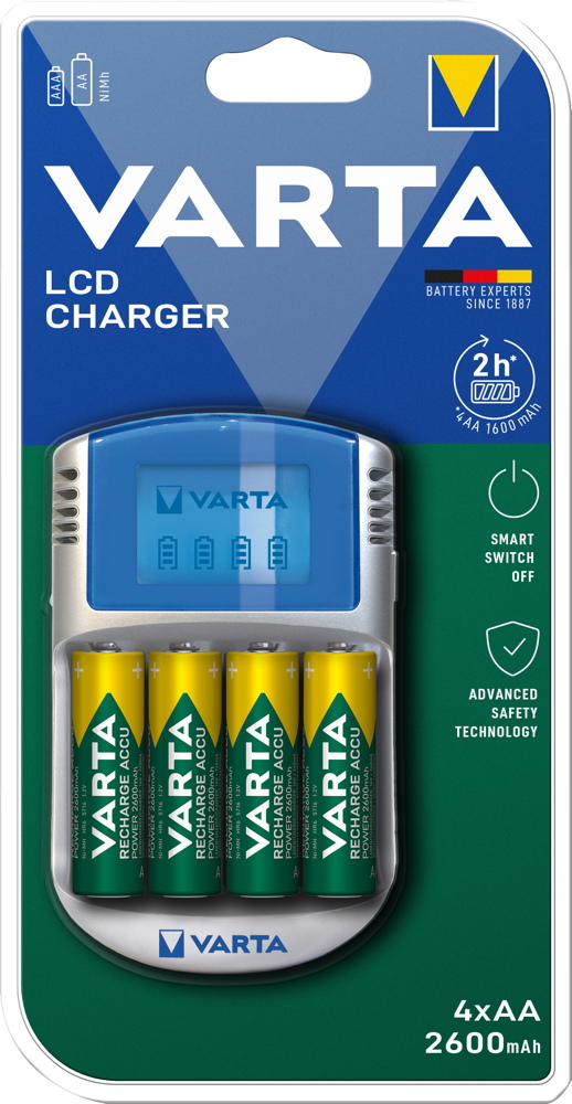 Varta Akku Ladegerät Charger LCD USB IN KFZ 4x AA 2600mAh für 4 AA / AAA 57070