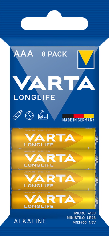 8 Varta 4103 Longlife AAA / Micro Alkaline Batterien in 8er Folie