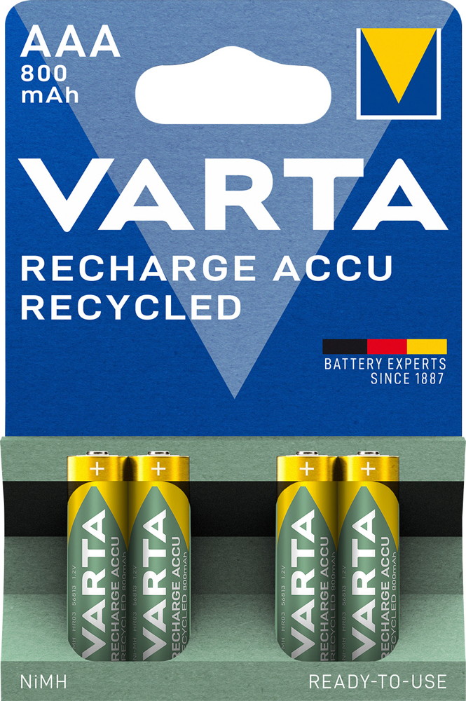 4 Varta 56813 Akku AAA 800mAh Recycled Nickel-Metall-Hydrid im 4er Blister