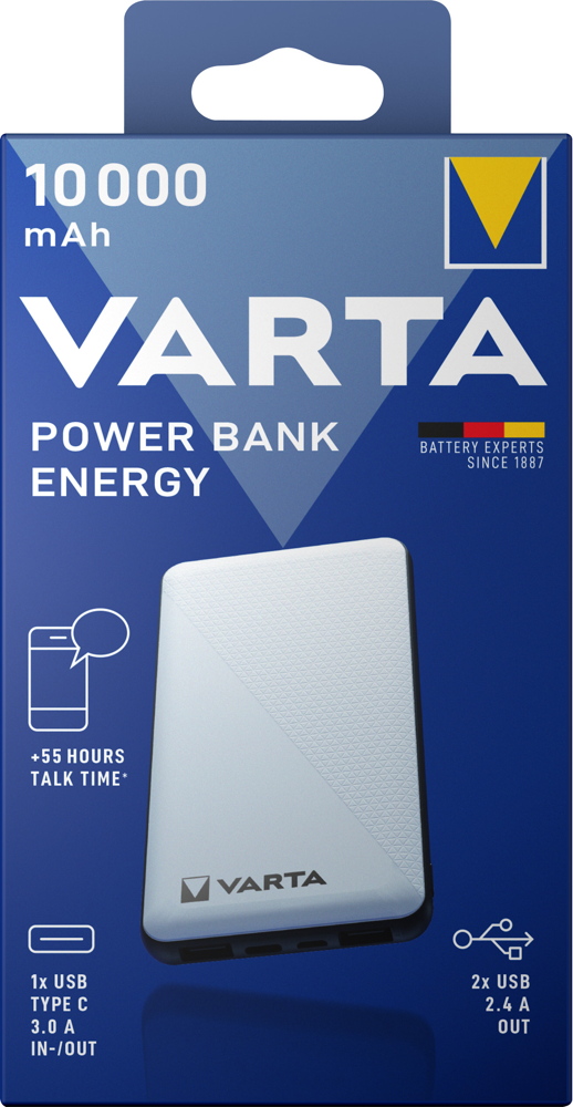 Varta Powerbank mobile Ladestation Energy 10000 mAh Typ A / Typ C USB OUT weiß