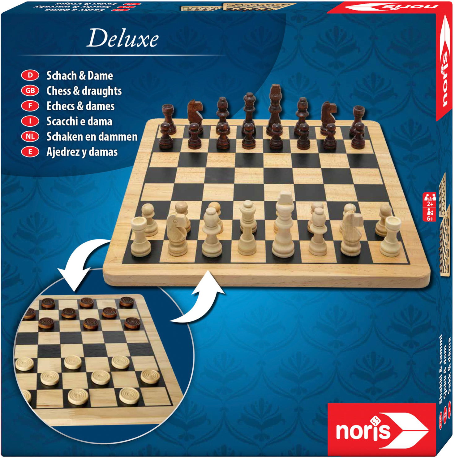 Noris Familienspiel Strategiespiel Deluxe Holz - Schach & Dame 606104577