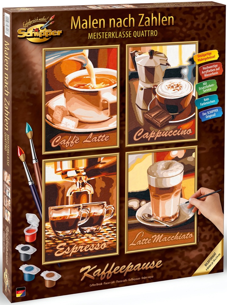 Malen nach Zahlen Kaffeepause Quattro Kaffee Caffè Latte Espresso Schipper 