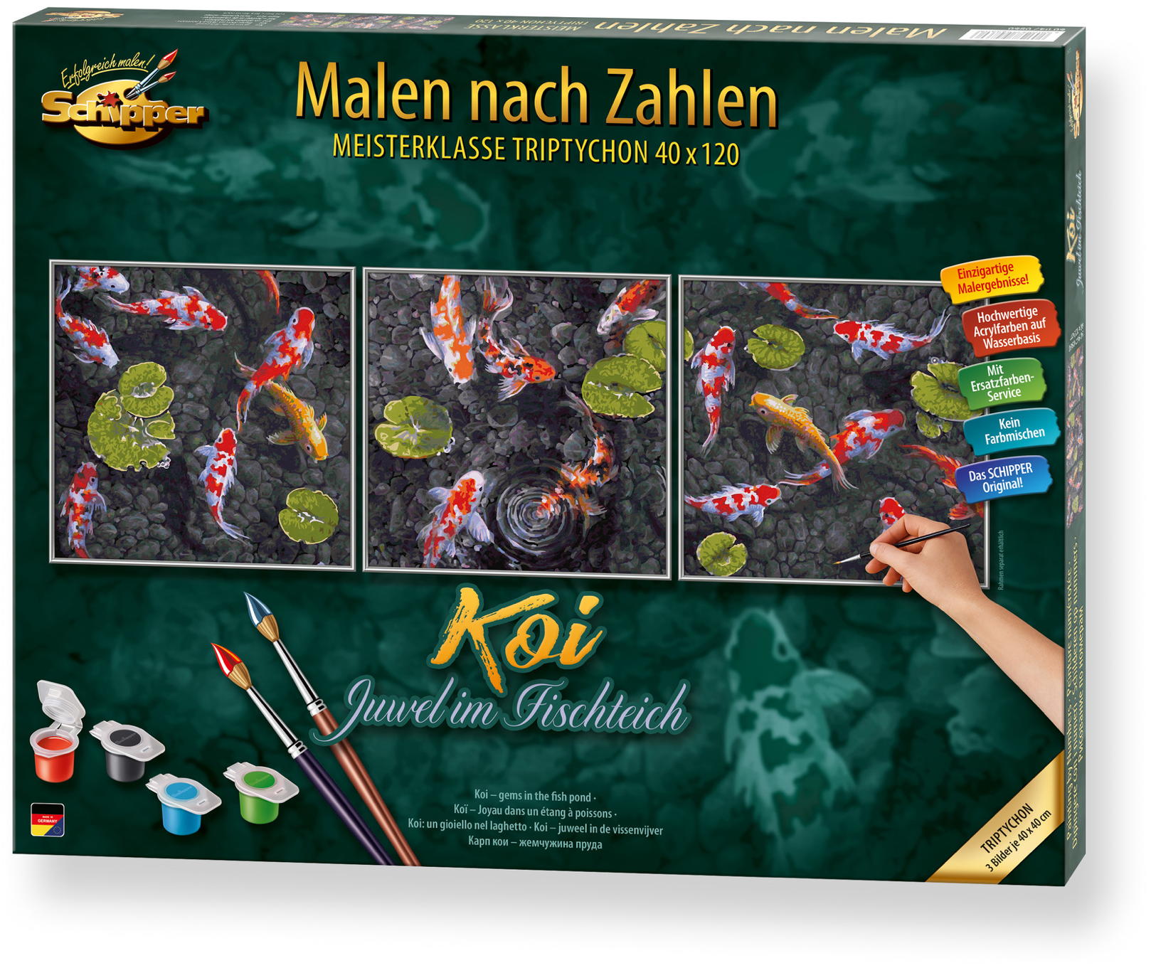 Schipper Malen nach Zahlen Master Class Triptychon 40x120cm Koi Juwel im Fischteich 609470860