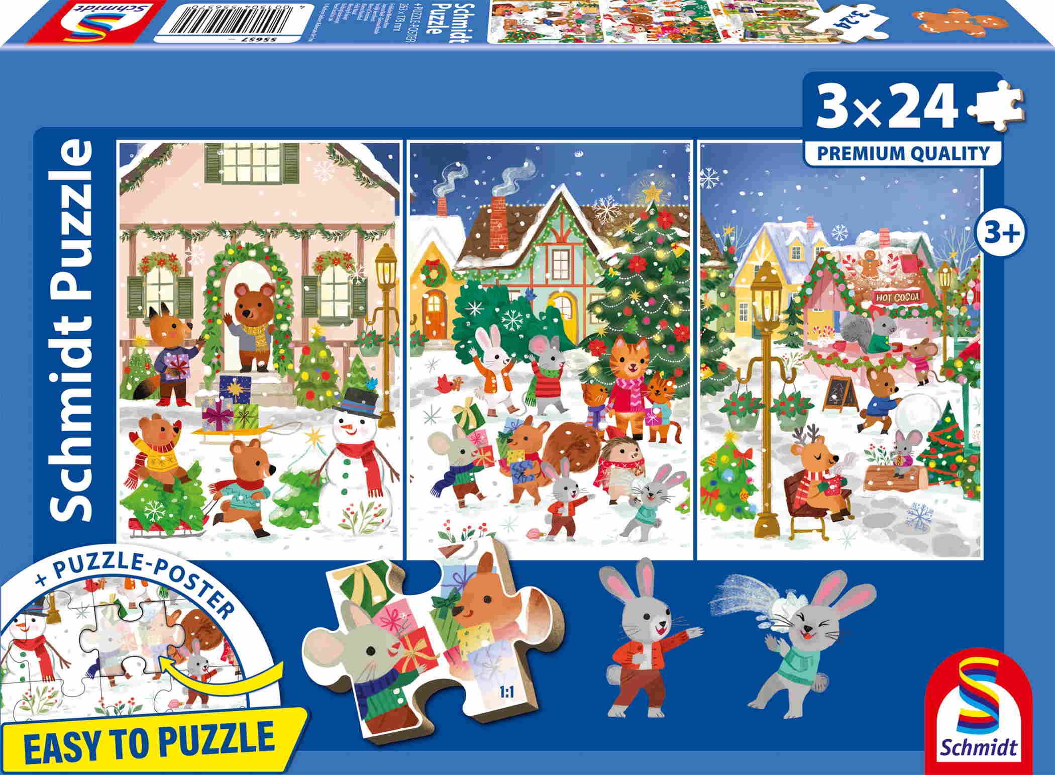 3 x 24 Teile Schmidt Spiele Kinder Puzzle Fröhliche Weihnachten 55657