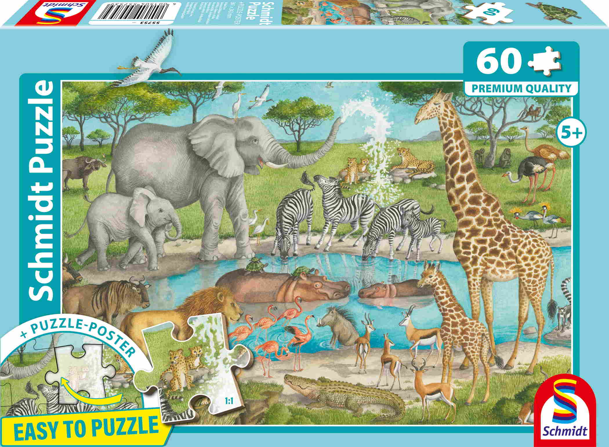 60 Teile Schmidt Spiele Kinder Puzzle Afrikas Tiere 55753