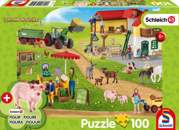 100 Teile Schmidt Spiele Kinder Puzzle Schleich Farm World Bauernhof und Hofladen mit Figur 56404