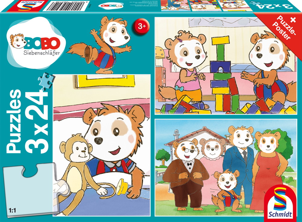 3 x 24 Teile Schmidt Spiele Kinder Puzzle Bobo Siebenschl�fer Freunde und Familie 56414