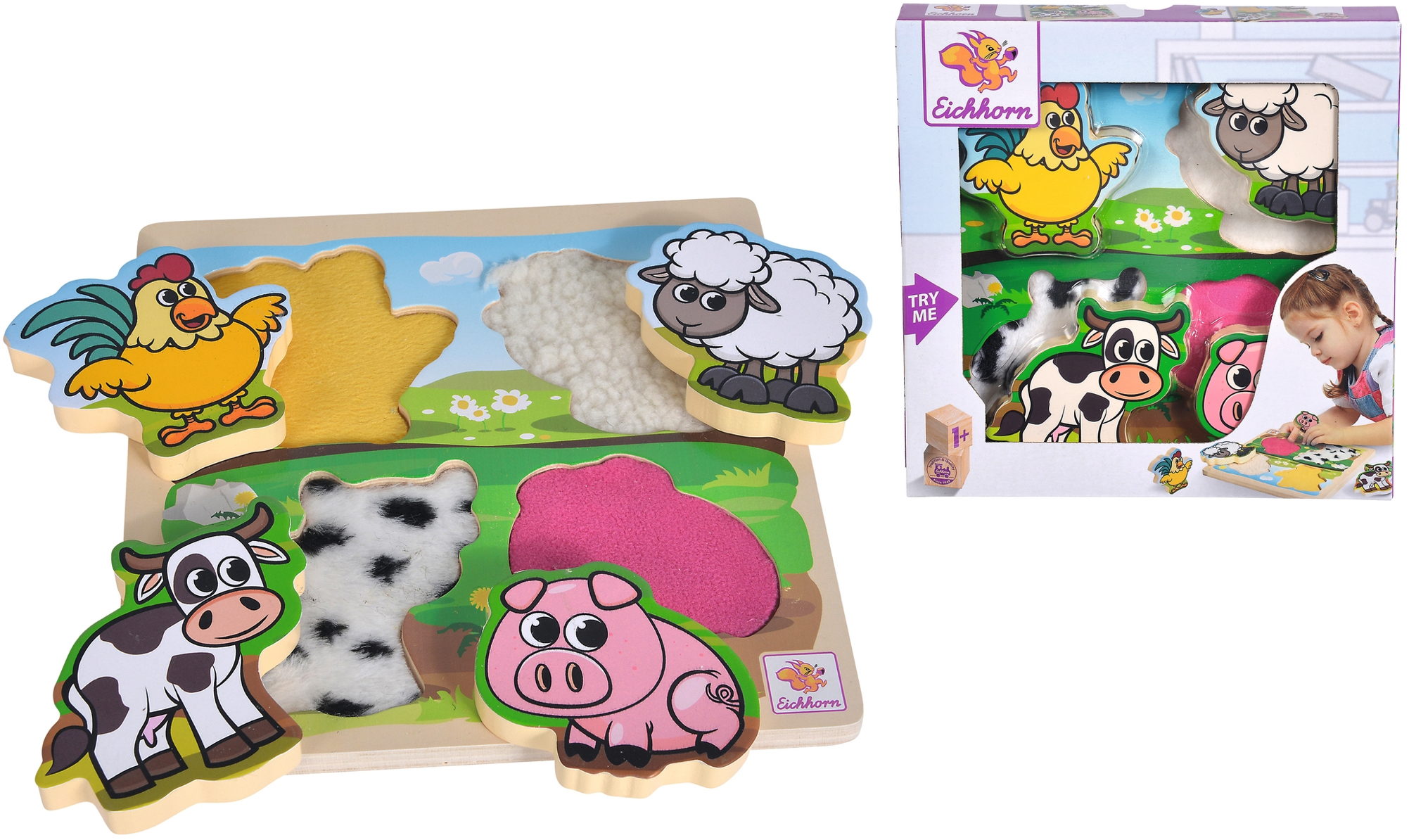 4 Teile Eichhorn Kinder F�hl-puzzle Holz mit Stoff 100003687