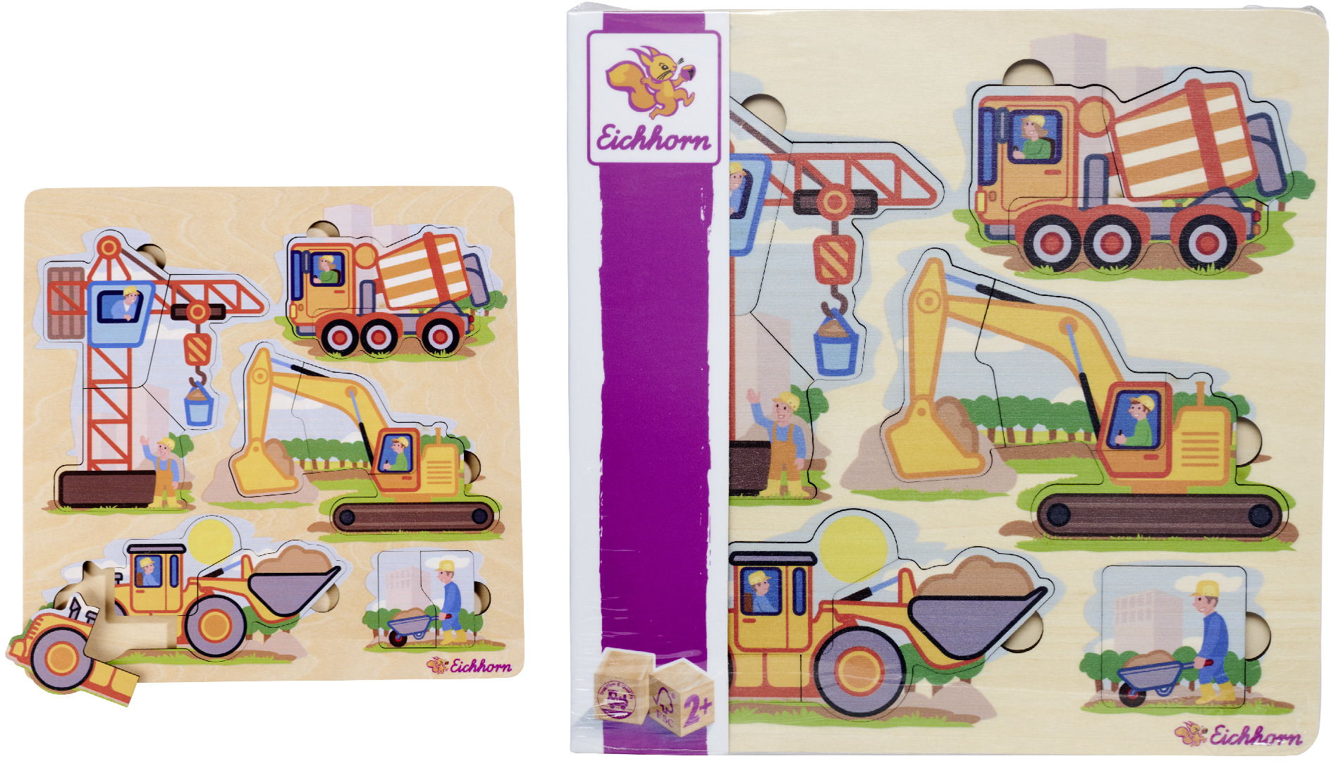 12 Teile Eichhorn Kinder Puzzle Holz Baufahrzeuge 100005484