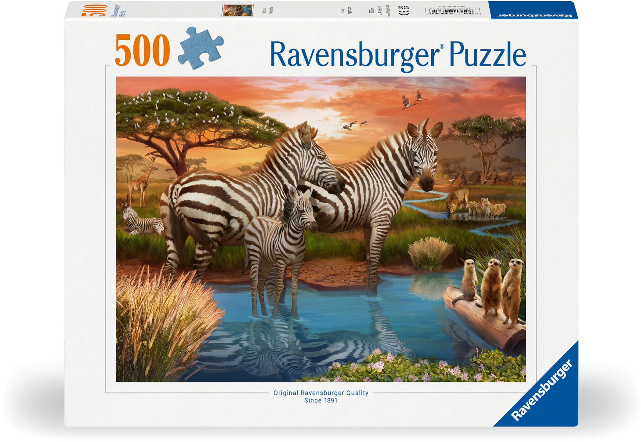 500 Teile Ravensburger Puzzle Zebras am Wasserloch 12000365