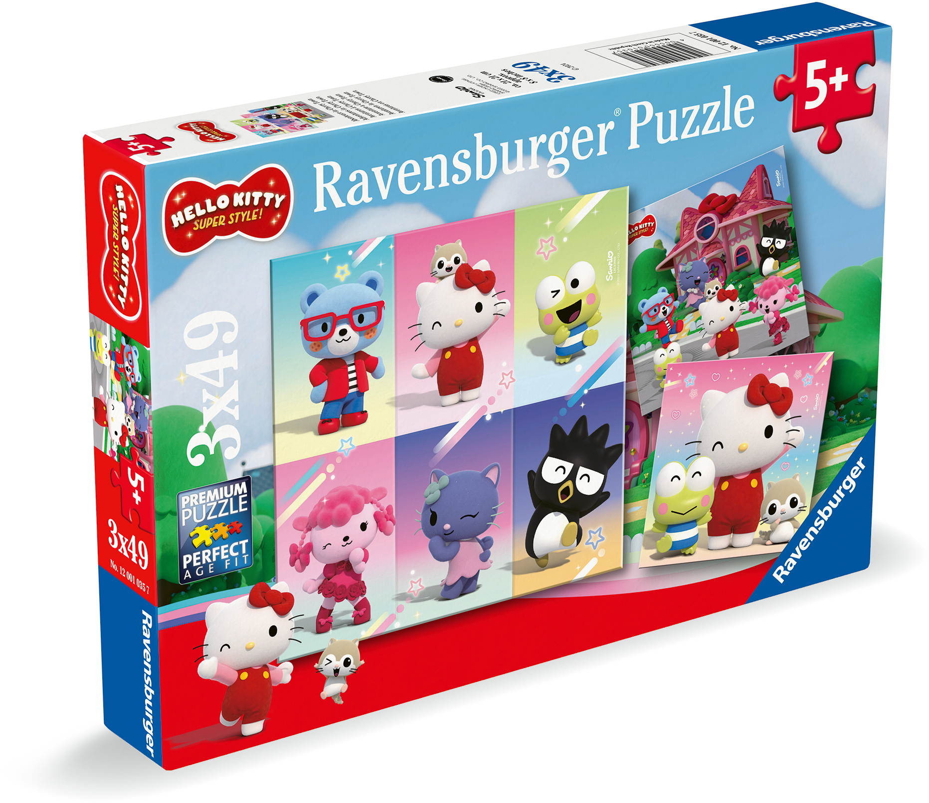 3 x 49 Teile Ravensburger Kinder Puzzle Hello Kity Abenteuer in Cherry Town 12001035