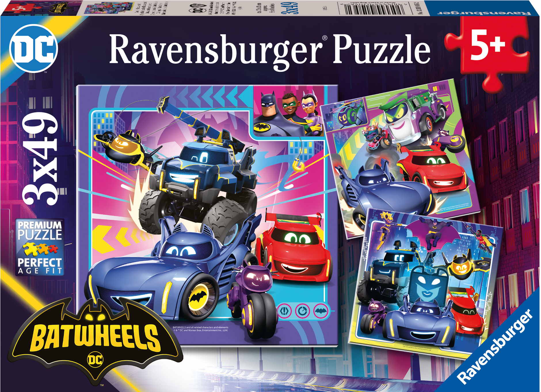 3 x 49 Teile Ravensburger Kinder Puzzle Hello Batman An alle Batwheels! 12001056