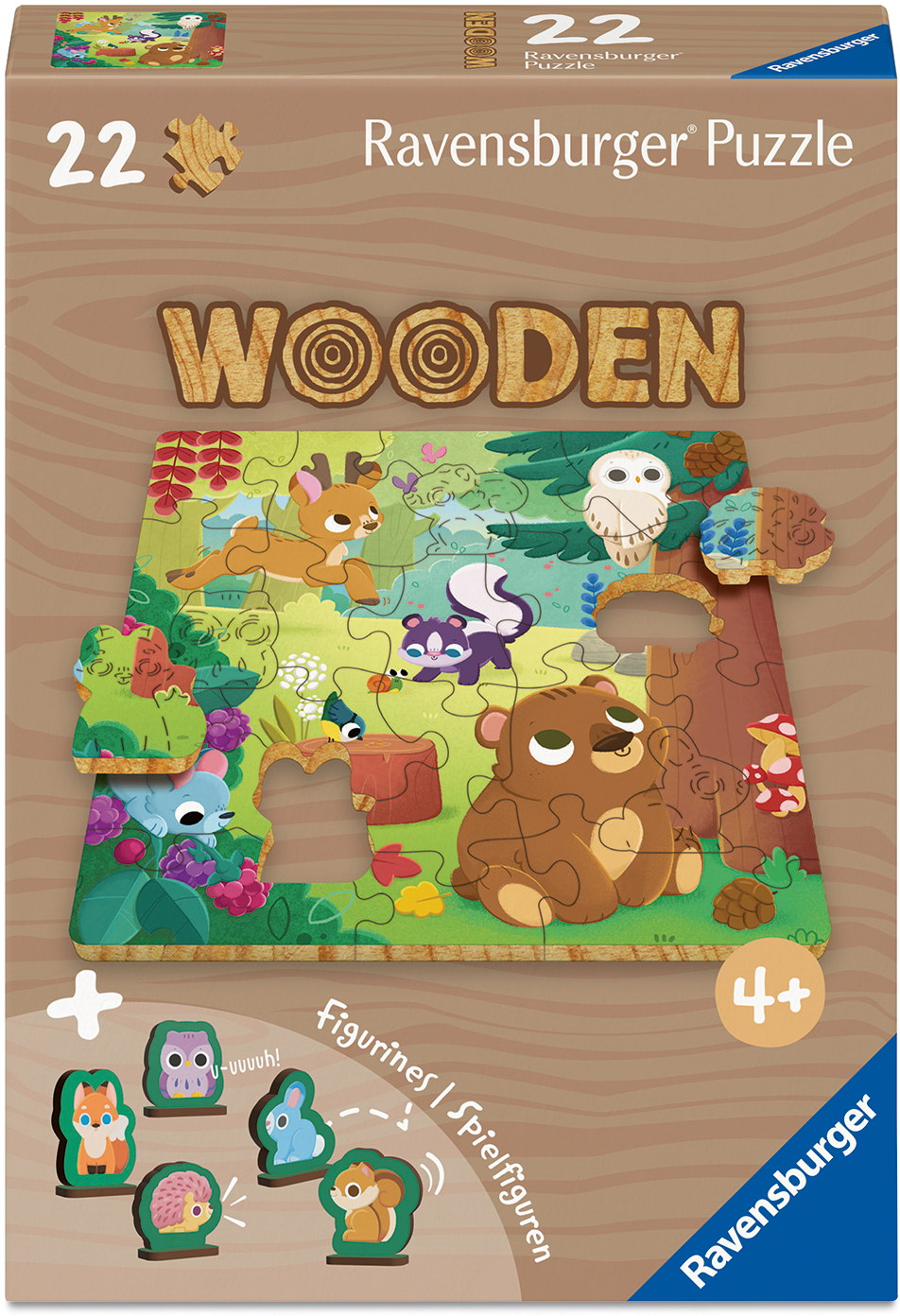 22 Teile Ravensburger Kinder Holz Puzzle Wooden Fröhliche Waldfreunde + 5 Figuren 12004080