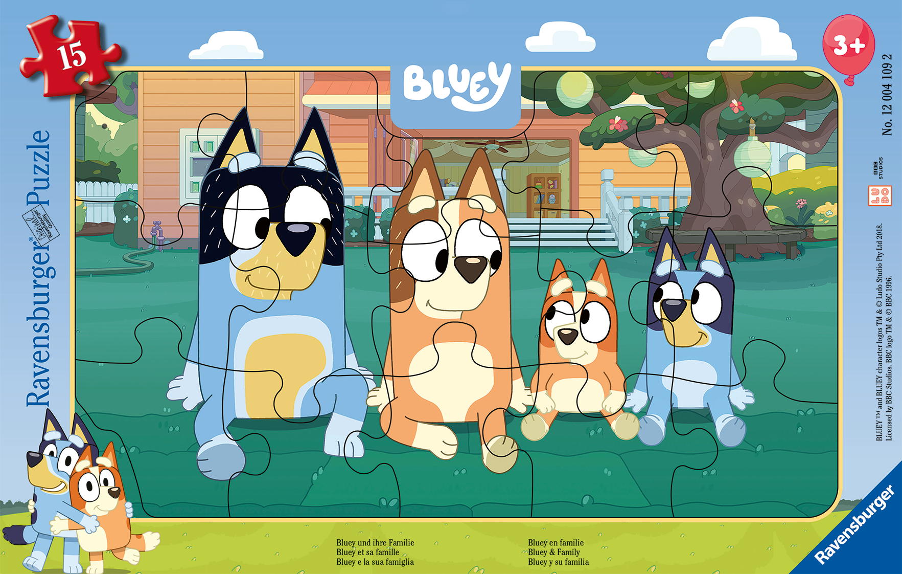 15 Teile Ravensburger Kinder Rahmen Puzzle Bluey und ihre Familie 12004109