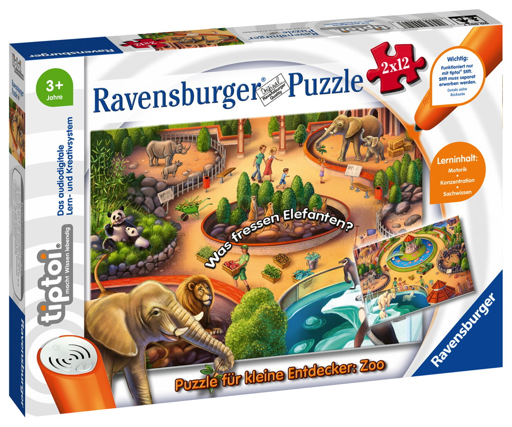 2 x 12 Teile Ravensburger Puzzle tiptoi Puzzeln, Entdecken, Erleben Zoo ...