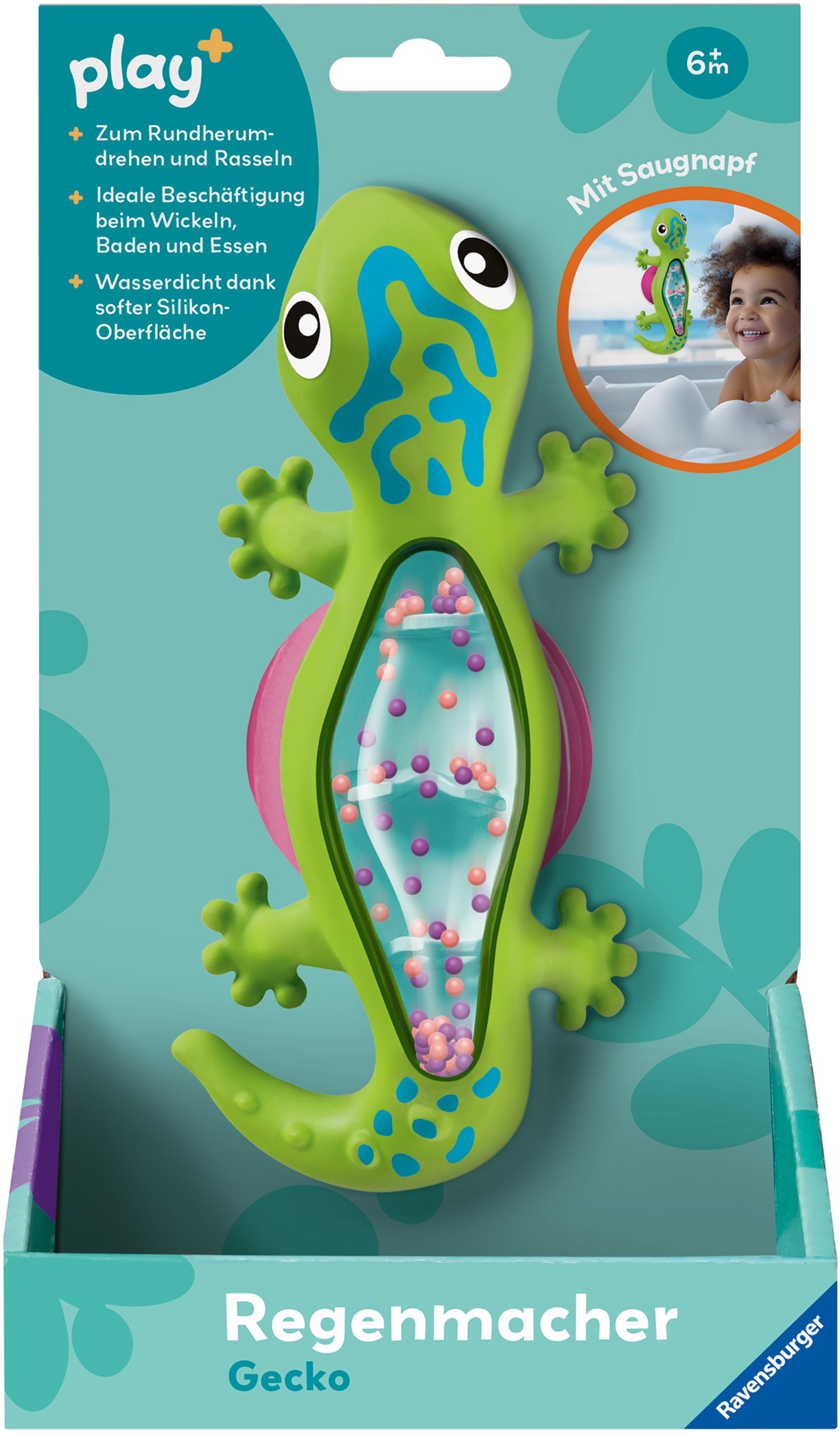 Ravensburger Babywelt Greifling Rassel Play+ Regenmacher Gecko 04870