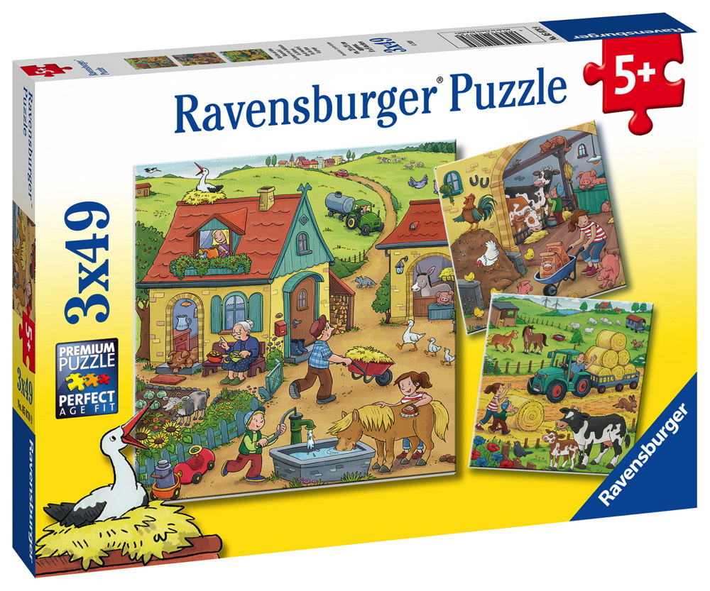 3 x 49 Teile Ravensburger Kinder Puzzle Viel los auf dem Bauernhof 05078