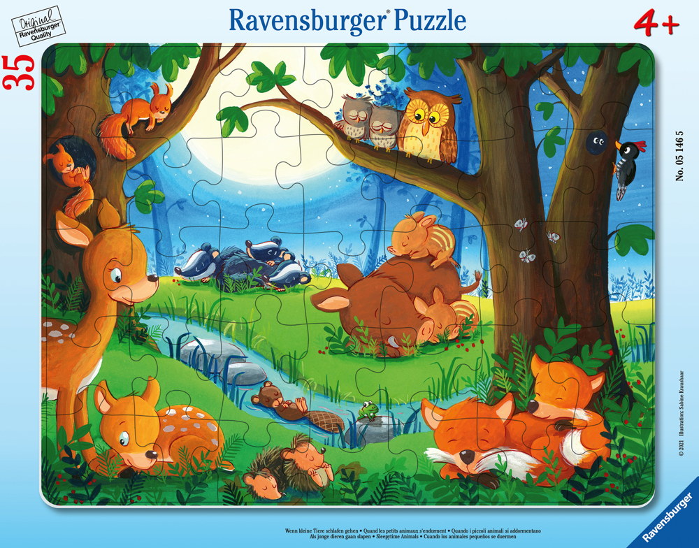35 Teile Ravensburger Kinder Rahmen Puzzle Wenn kleine Tiere schlafen gehen 05146