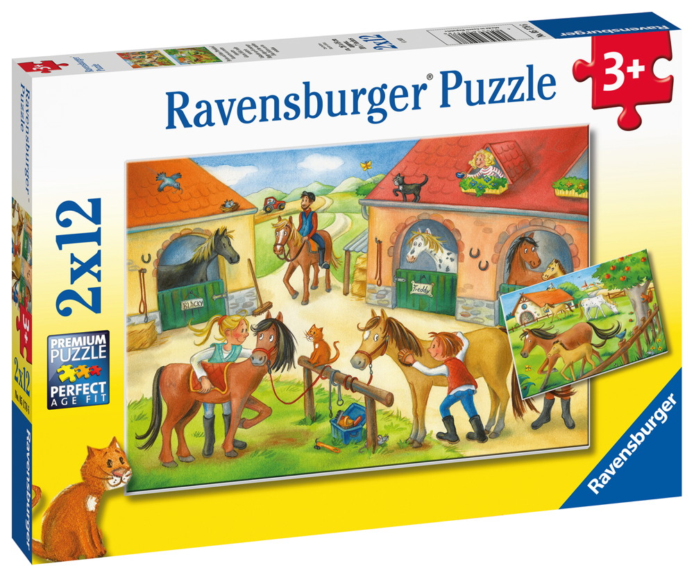 2 x 12 Teile Ravensburger Kinder Puzzle Ferien auf dem Pferdehof 05178