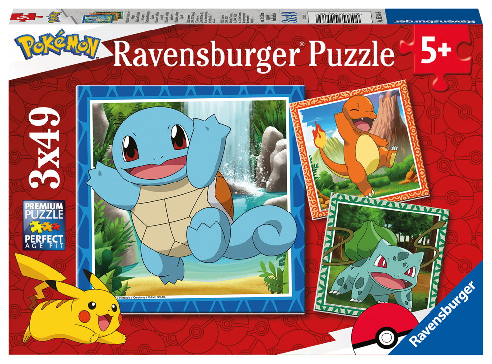 3 x 49 Teile Ravensburger Kinder Puzzle Disney Pokemon Glumanda, Bisasam und Schiggy 05586
