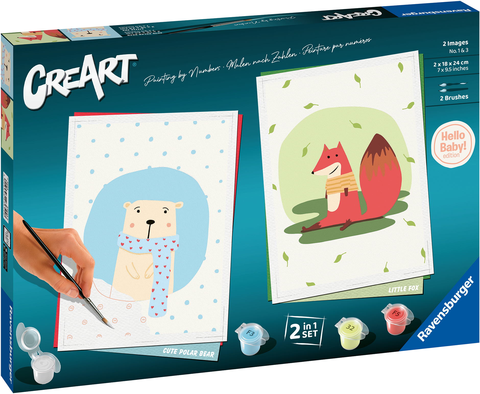 Ravensburger Malen nach Zahlen Classic Serie D Hello Baby Set Little Fox & Cute Polar Bear 23655