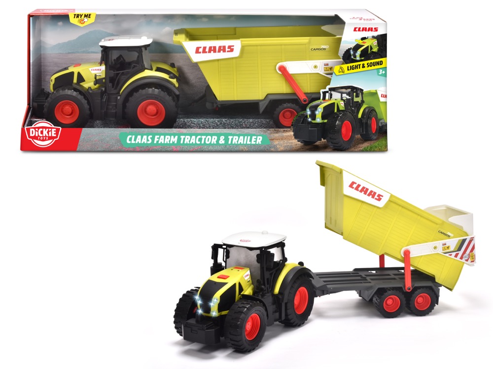 Dickie Spielfahrzeug Bauernhof Tranktor mit Anhänger Go Real / Farm CLAAS Farm 203739004