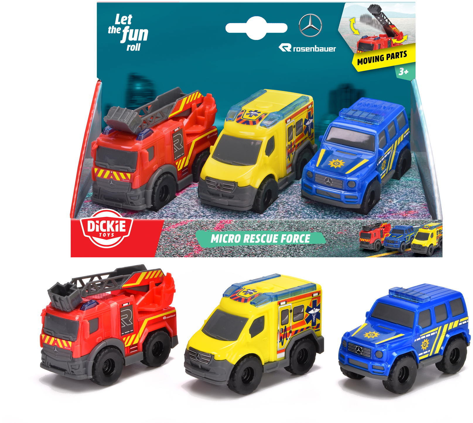 Dickie Spielfahrzeug Polizei, Feuerwahr, Krankenwagen Go Real / SOS Micro Rescue Force 203712029