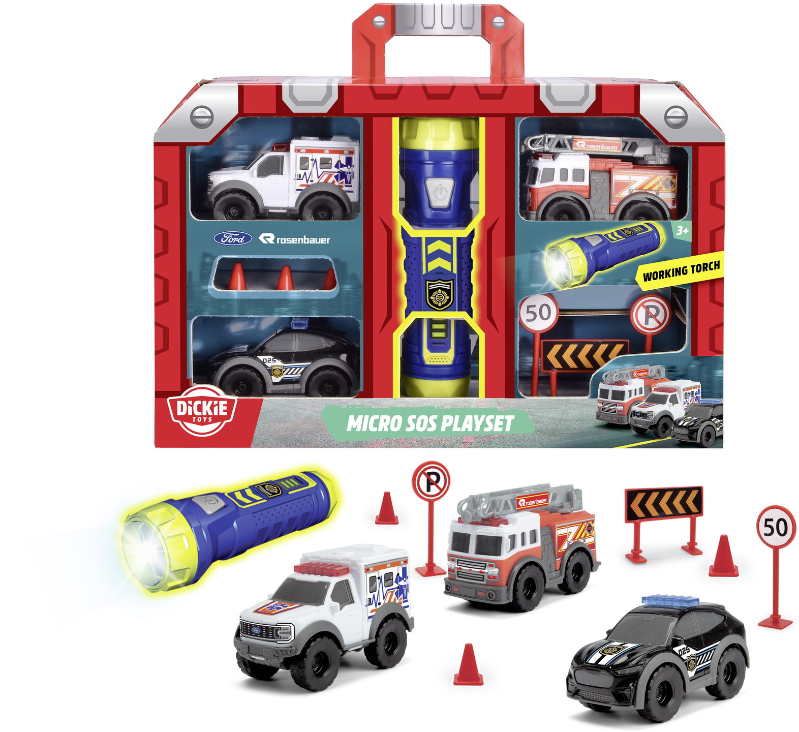 Dickie Spielfahrzeug Polizei, Feuerwahr, Krankenwagen Go Real / SOS Micro Playset 203714024