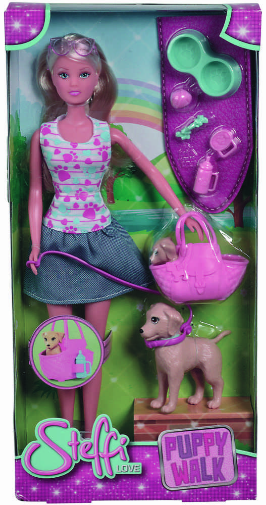 Simba Puppe Steffi Love Puppy Walk Hunde Mami und Welpe, Tragetasche 105733310