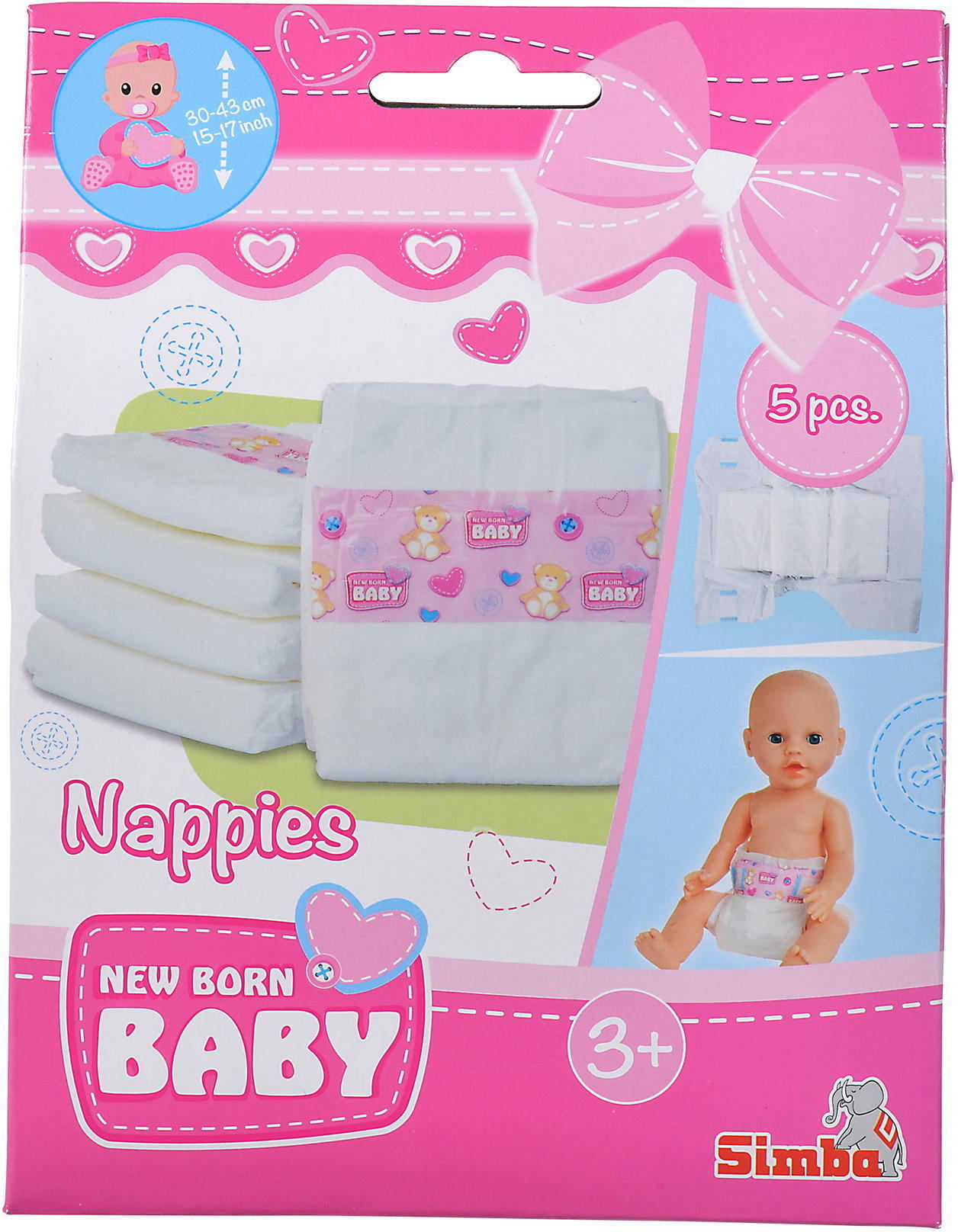 Simba Puppe Zubeh�r New Born Baby 5 Windeln f�r alle Puppen 38 - 43 cm 105560019
