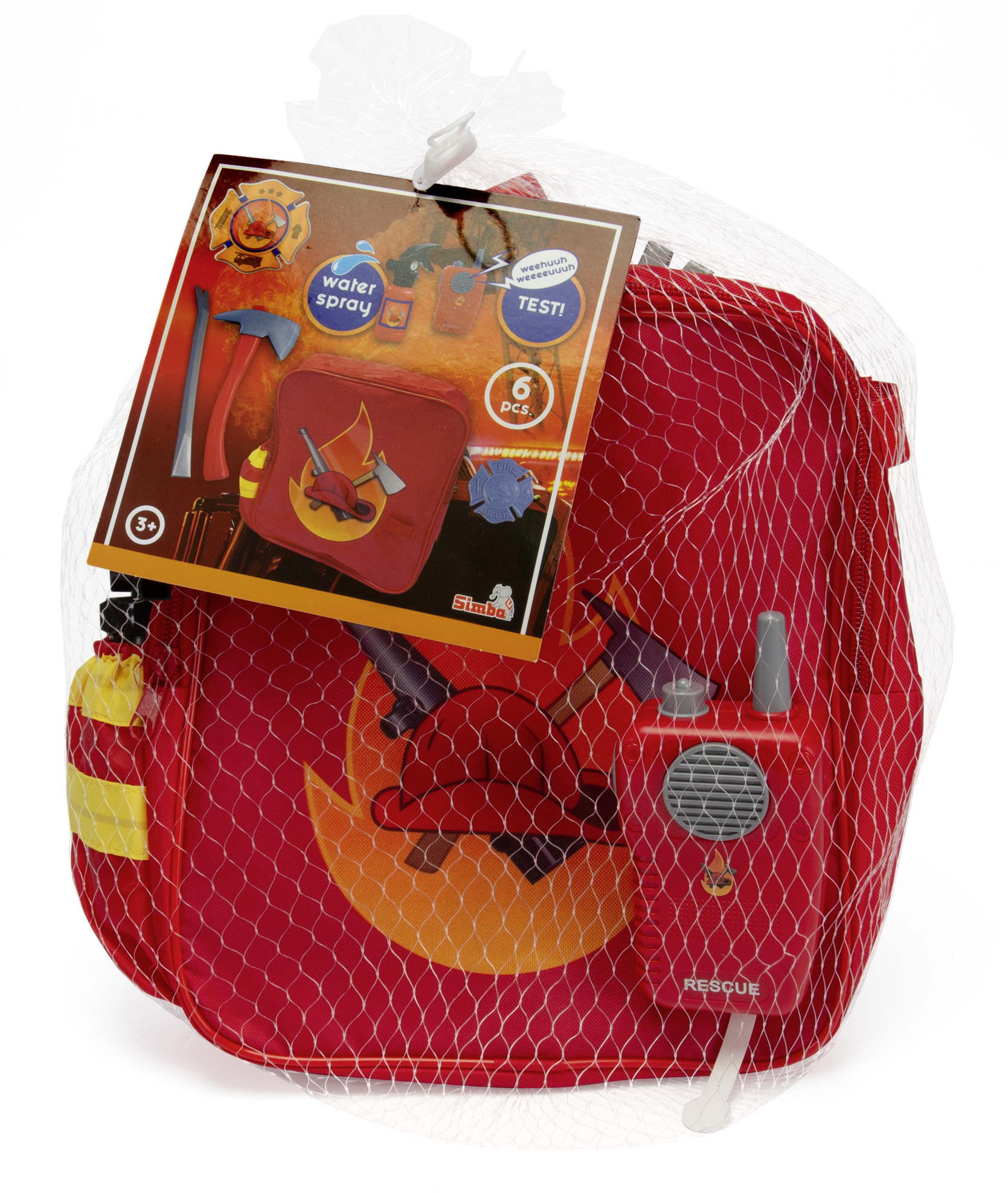 Simba Spielzeug Spielwelt Feuerwehr Rucksack Set Feuerlöscher, Axt… 108101014
