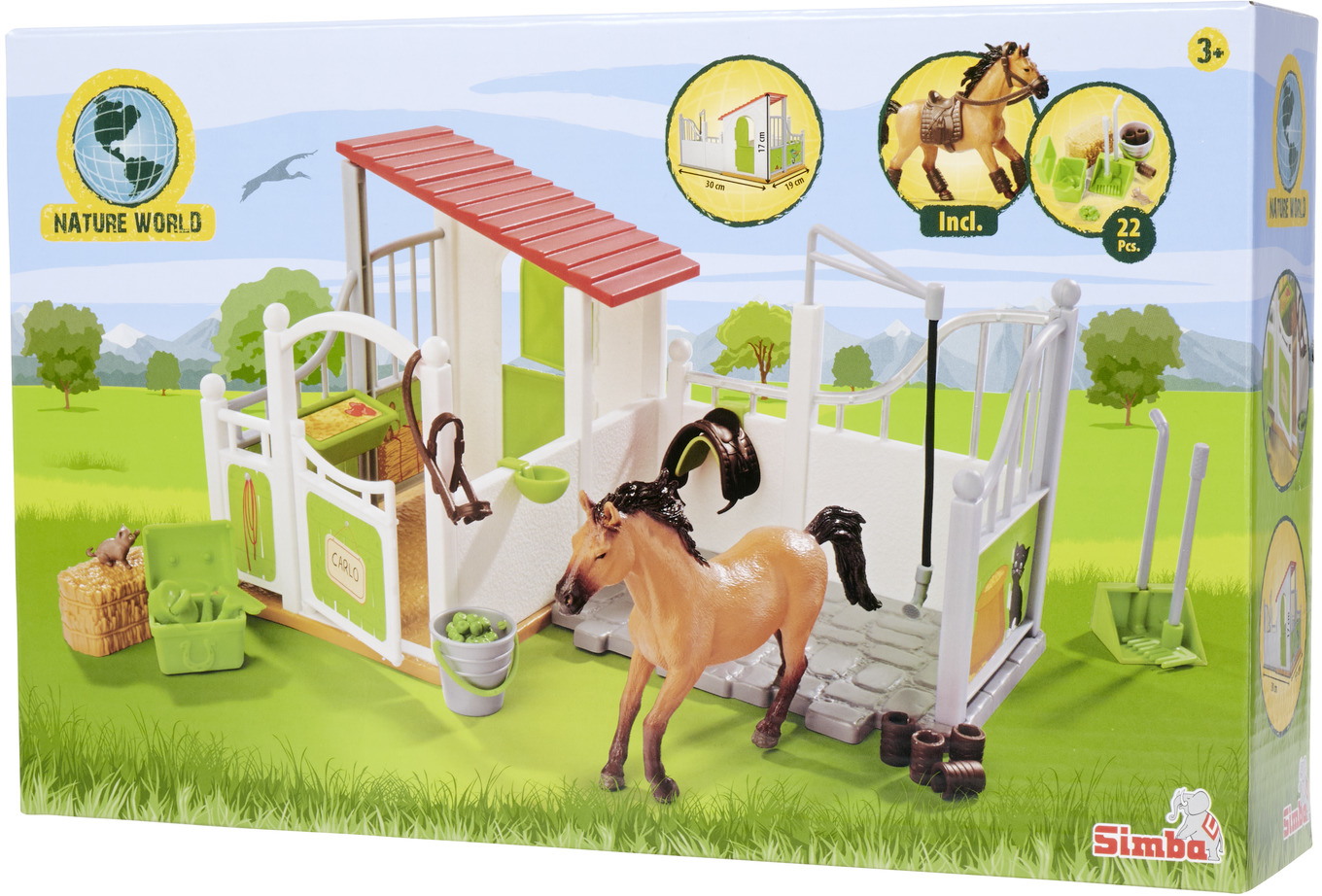 Simba Spielzeug Spielwelt Tierwelt Pferdebox und Waschplatz mit Pferd 104342646
