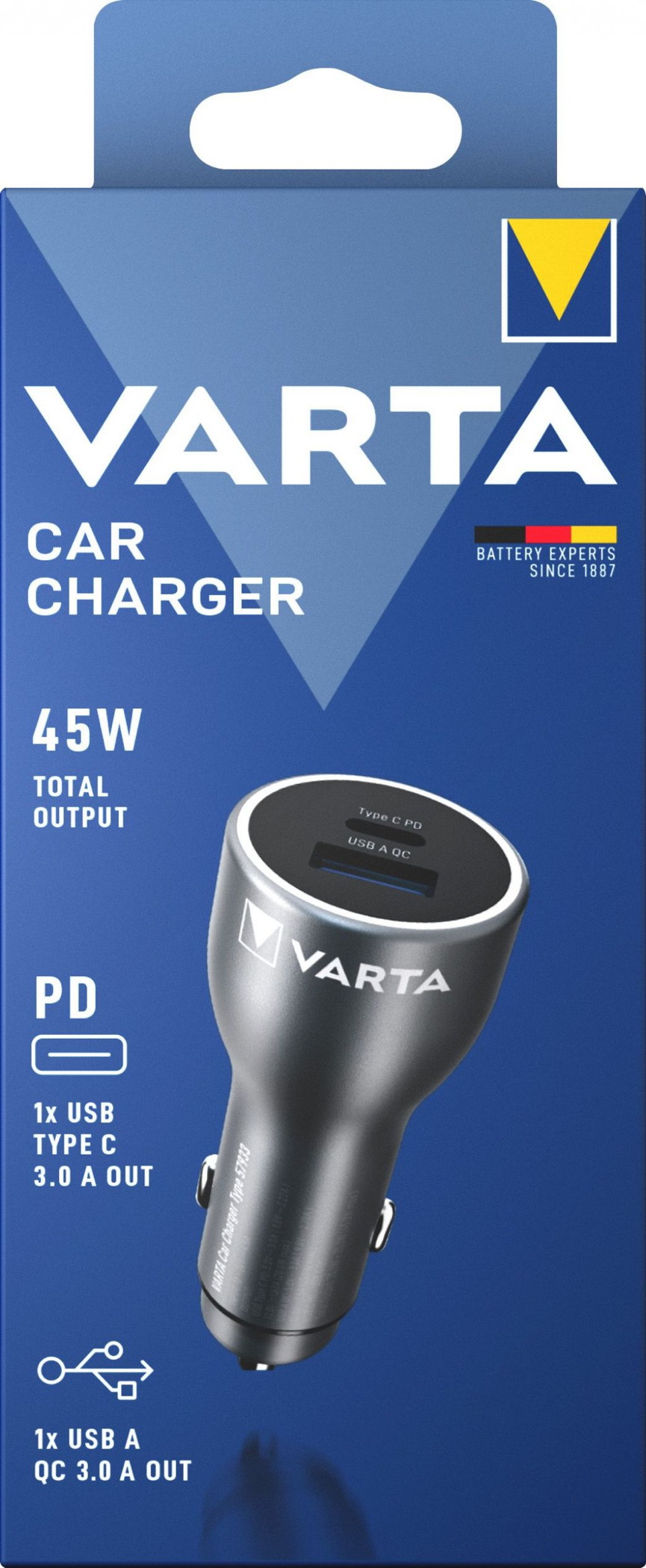 Varta KFZ Ladegerät Ladeadapter Car Charger Dual USB schwarz 1x USB Typ C, 1x USB Typ A 57933