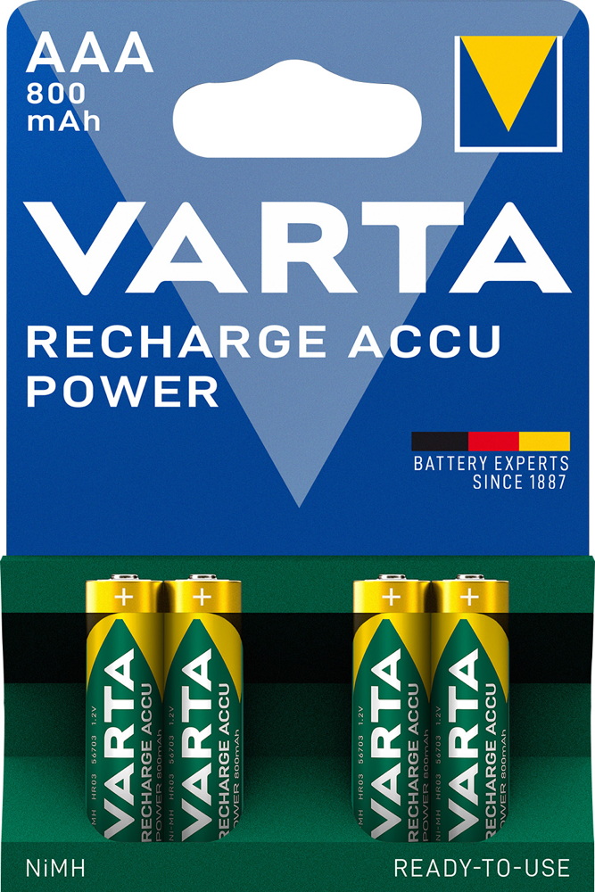 4 Varta 56703 Akku AAA 800mAh Recharge Accu Power NiMH im 4er Blister