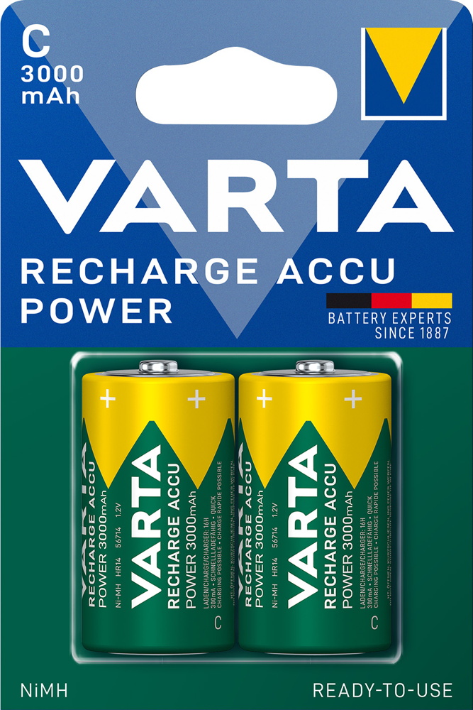 2 Varta 56714 Akku C 3000mAh Recharge Accu Power NiMH im 2er Blister