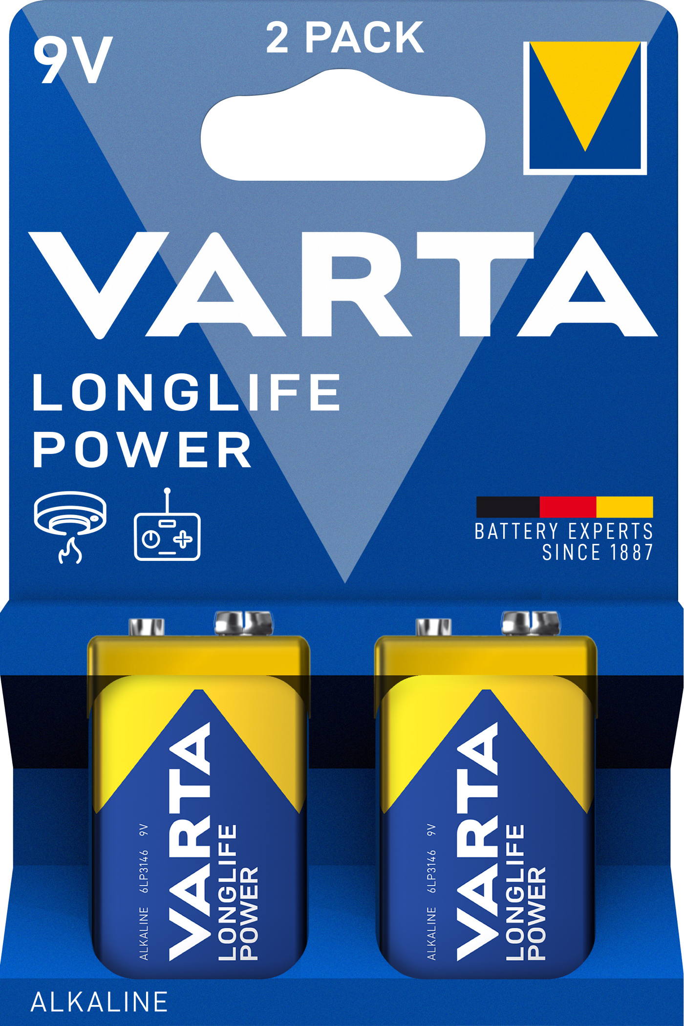 2 Varta 4922 Longlife Power 9V Block Alkaline Batterien im 2er Blister