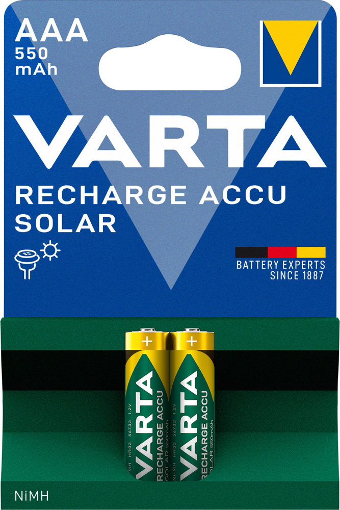 2 Varta 56733 Akku AAA 550mAh Recharge Accu Solar NiMH im 2er Blister