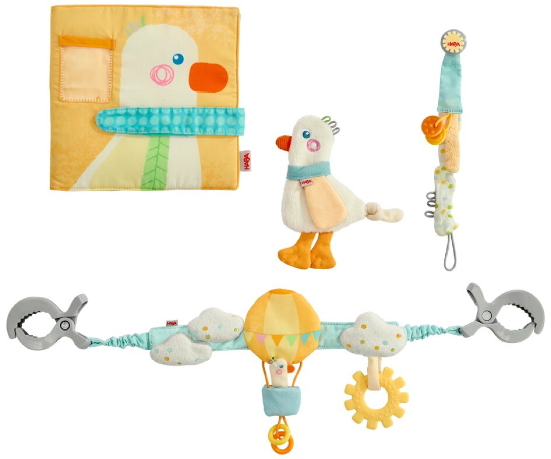 HABA Babywelt Baby-Spiel-Set Gans 4in1 mit Kinderwagenkette 2012333001
