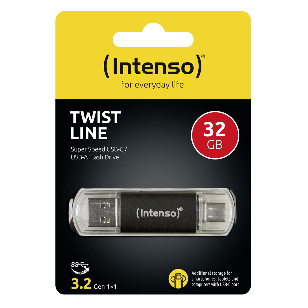 Intenso USB Stick 32GB Speicherstick Twist Line USB 3.2 Gen. 1x1 USB-A / USB-C