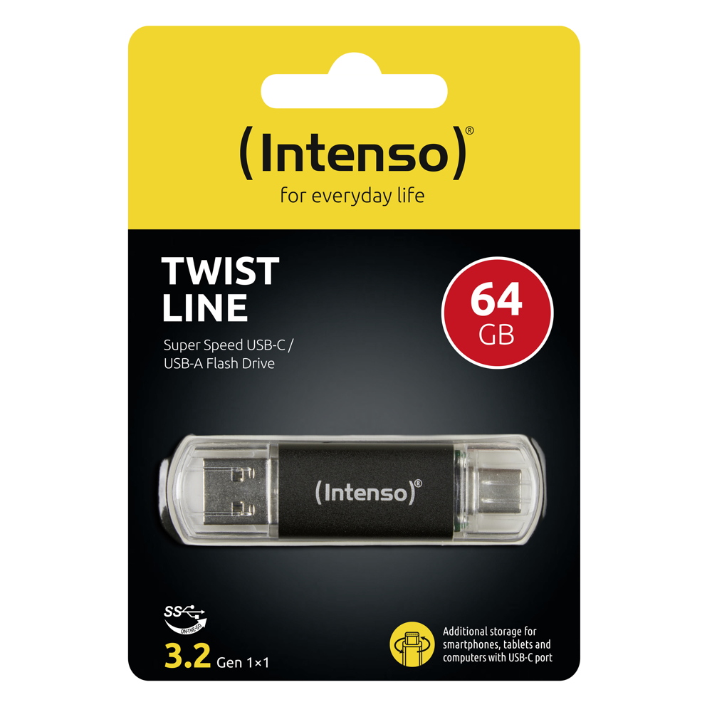 Intenso USB Stick 64GB Speicherstick Twist Line USB 3.2 Gen. 1x1 USB-A / USB-C