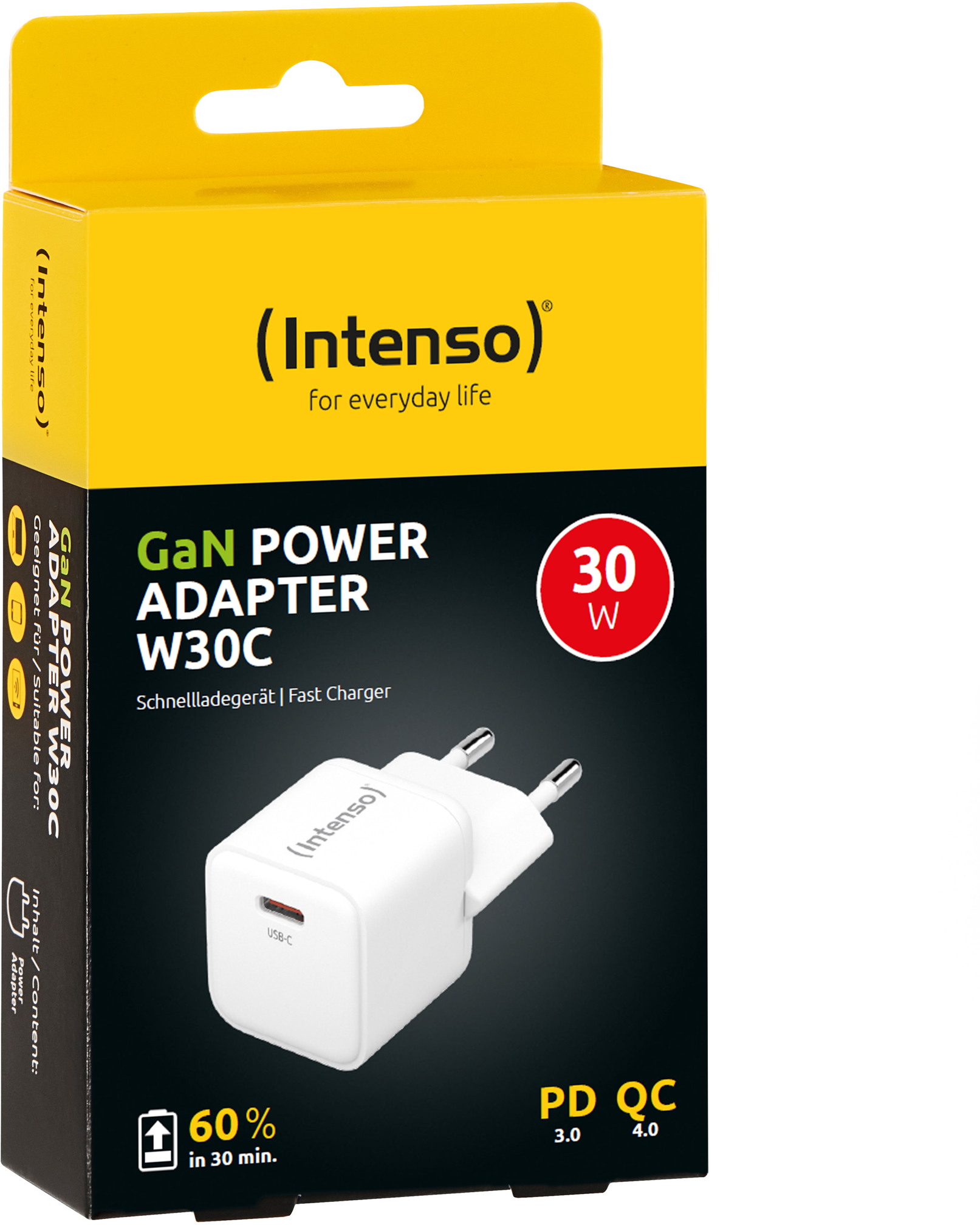 Intenso Ladeger�t Power Adapter 30 Watt W30C GaN 1x USB-C f�r 1 Ger�t wei�