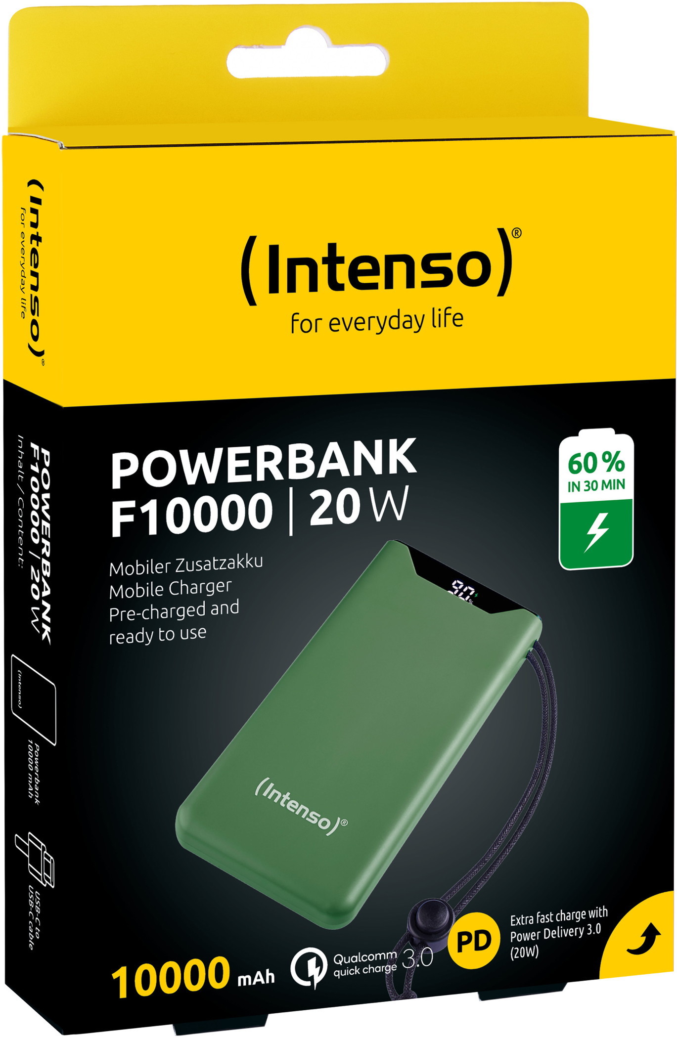 Intenso Powerbank F10000 PD Qualcomm Quick Charge 3.0 10000 mAh 1x USB Typ A und C OUT gr�n