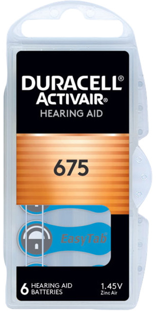 6 Duracell Activair Typ 675 Zink-Luft Hörgerätebatterien im 6er Blister