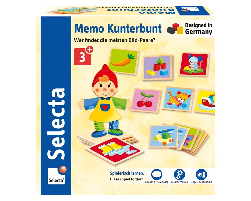 36 Teile Selecta Erste Spiele Holz Legekartenspiel Memo Kunterbunt 63025
