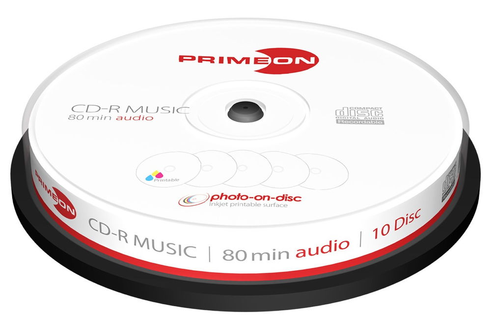 10 Primeon Rohlinge CD-R Audio full printable photo on disc 80 Minuten Musik Spindel