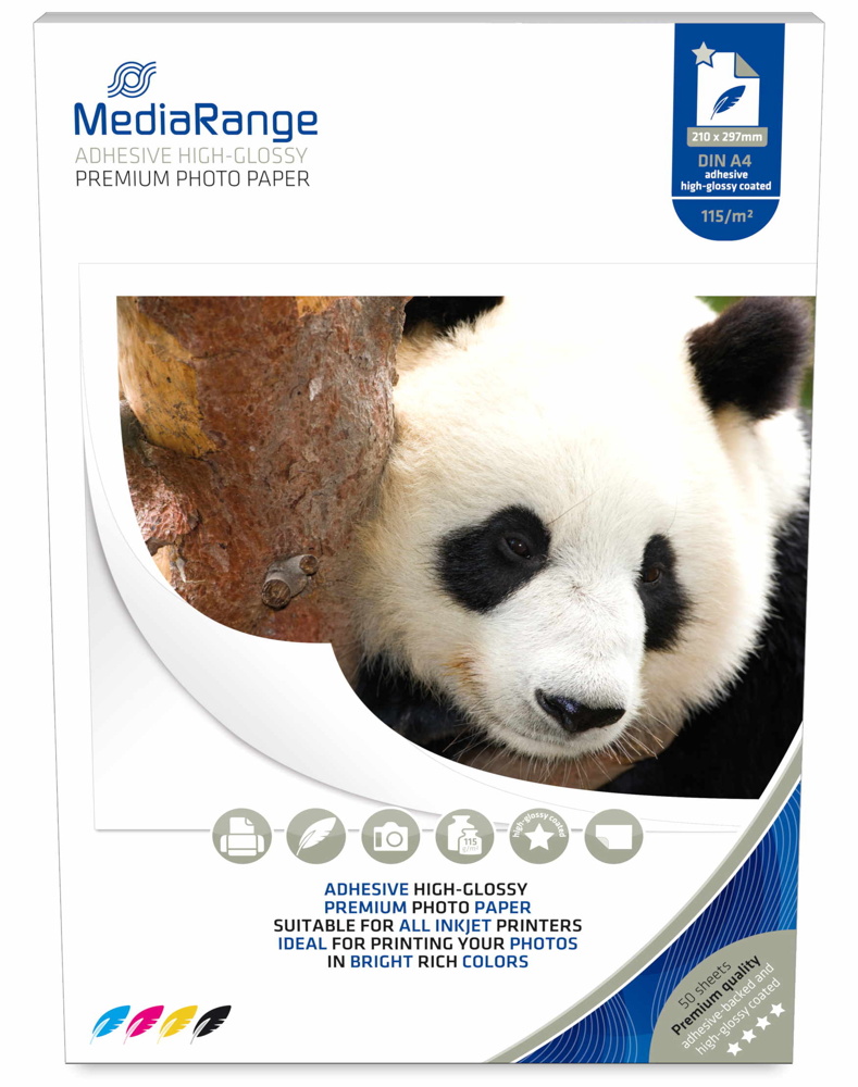 500 Mediarange Blatt Fotopapier DIN A4 high glossy gl�nzend einseitig 115 g/m� R�ckseite klebend
