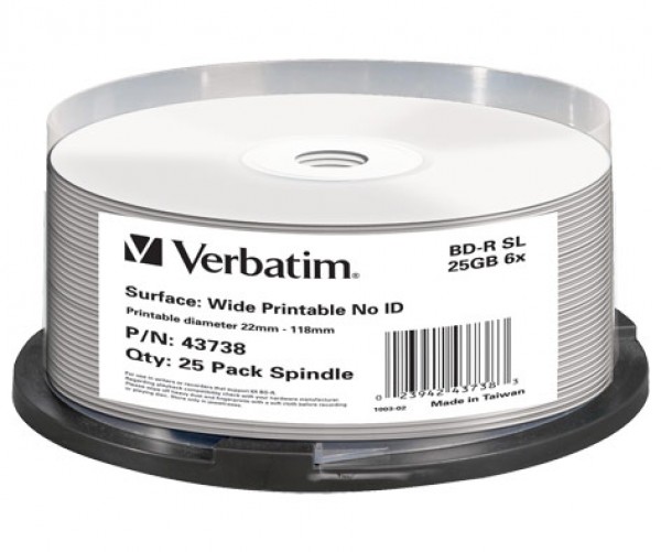 25 Verbatim Professional Rohlinge Blu-ray BD-R full printable 25GB 6x Spindel